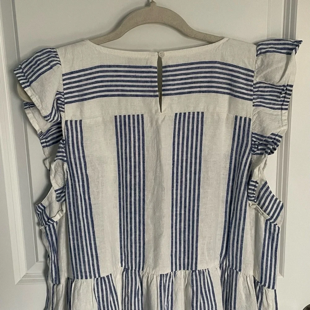 New! J Crew Linen-blend striped mini dress  Ivory Brilliant Blue 18988
